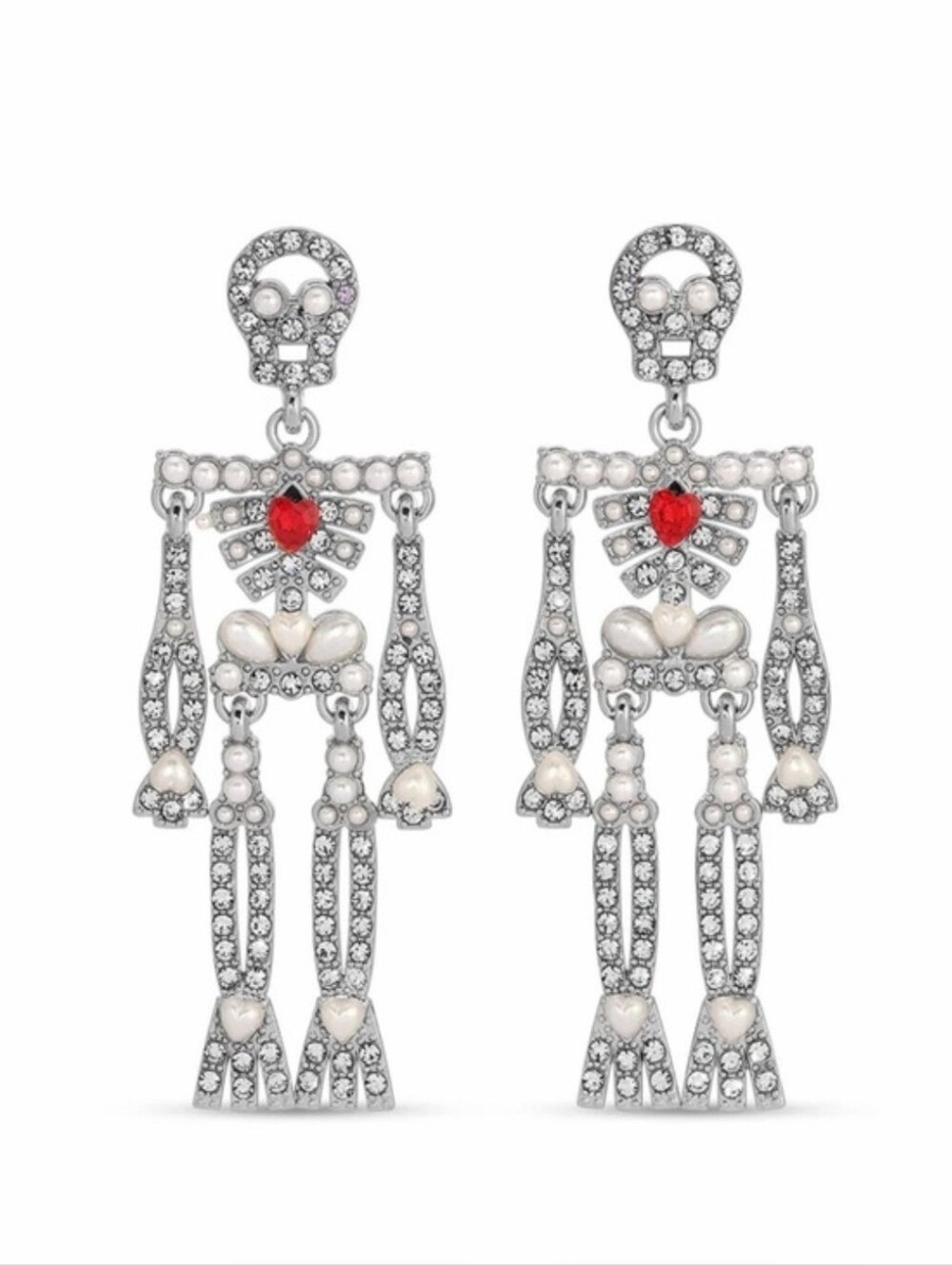 🖤▪️Eye Candy▪️ SilverAlloy Glass Crystal Skeleton Red Heart Dangle Earrings